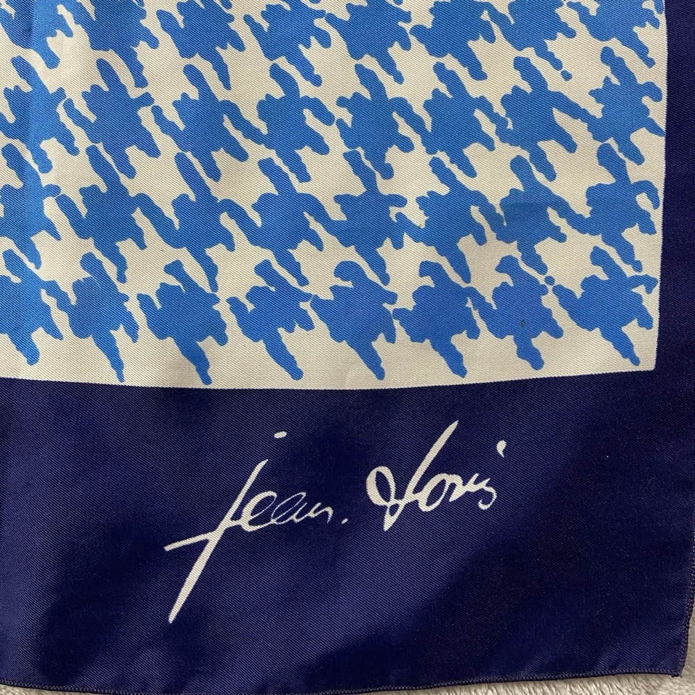 VTG Jean-Louis Scherrer Houndstooth Print Rectangular Scarf Blue Navy 16"x44"